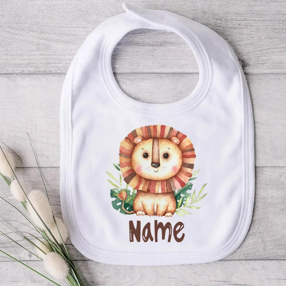 Description Picture 4 of itemPersonalised Baby Bibs Custom Animal with Name Boy Girl Cotton Bib Newborn Saliva Towel Dino Panda Print Bib Infant Shower Gifts