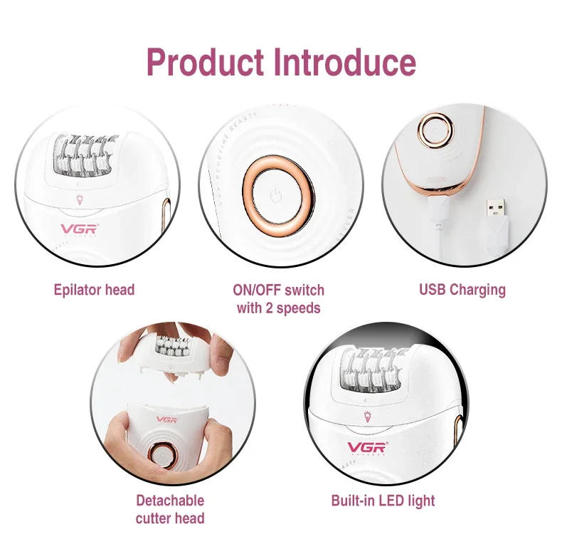 Description Picture 4 of itemVGR Hair Remover Professional Epilator Rechargeable Women Epilator Electric 3 in 1 Lady Epilator Plastic Shaver for Women V-739
