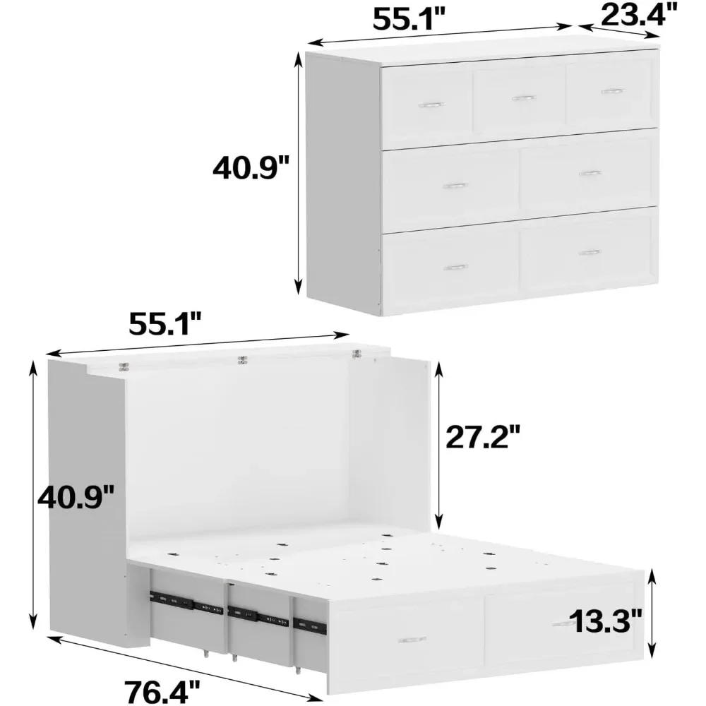 Description Picture 3 of itemMurphy Bed with Charging Station & Drawer, Mobile Cabinet Bed, Space-Saving Folding Murphy Bed(76.4”W x 55.1”D x 40.9”H)