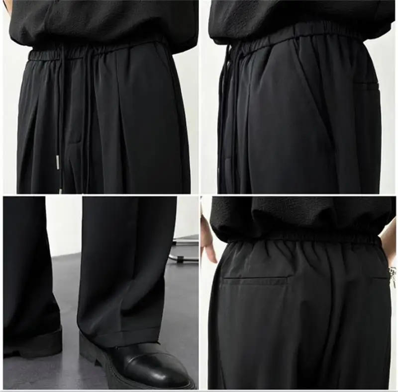 Description Picture 6 of itemMen's straight leg pants spring and autumn new waistband drawstring design dark comfortable casual large size trousers