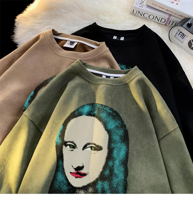 Description Picture 6 of itemMen Quality Suede Sweatshirts Vintage American Streetwear Fashion Brand Loose Style Hoodies O-neck Male Graphic Clothing