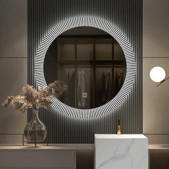 40/50/60CM circular intelligent LED bathroom mirror with 3-color adjustable backlight