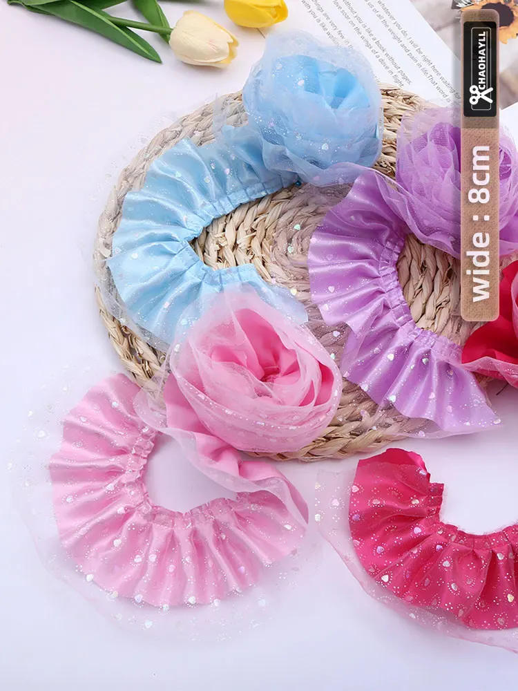 Description Picture 2 of item1Yard 8CM Wide Mesh Tulle Pleated Sequin Lace for Fringe Trim Party Wedding Dress Ruffle Cuffs crafts Sewing Accessories African