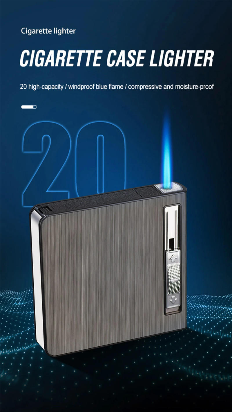 Description Picture 2 of itemMetal Automatic Pop-Up Cigarette Case Butane Gas Lighter Holds 20 Cigarettes Anti-Pressure Smoking Accessories Gadgets For Men
