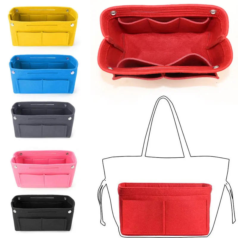 Description Picture 2 of itemMulti-Pocket Felt Insert Bag Makeup Handbag Organizer Travel Inner Purse Portable Cosmetic Bags Storage Tote Make Up Storage Bag