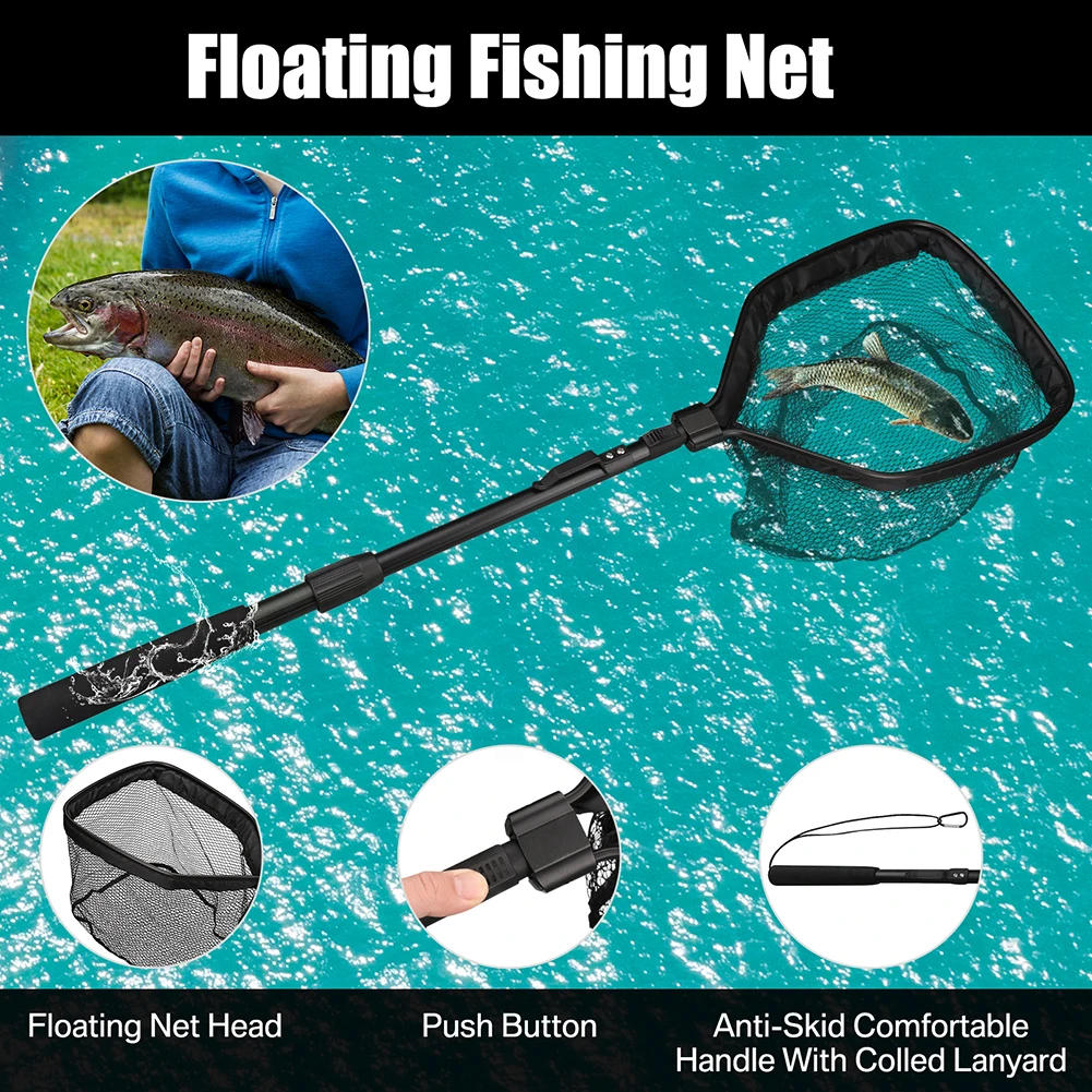 Description Picture 5 of itemFloating Fishing Net Foldable Landing Net Easy Catch&Release with Telescopic Pole Rubber Coated Fish Net for Saltwater Freshwate