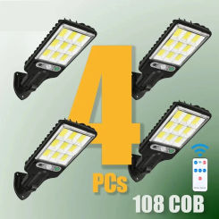 1~4pcs 108 COB Sensor Solar Outdoor Led Courtyard Wall Lamp Waterproof Security Human Body Induction Garden Outdoor Street Light