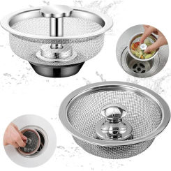 Kitchen Sink Strainer with Handle and Stopper Kitchen Sink Drain Basket/Stopper 3.3 Inch Stainless Steel Sink Mesh Sifter Filter