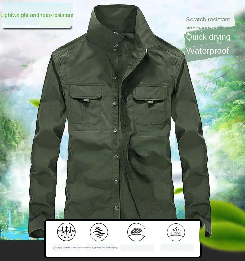 Description Picture 3 of itemMen Fishing Shirts Men Light Quick-dry UPF40+ Hiking Shirt Working Wear Shirt Camisa Outdoor UV Shirts Fishing Shirt Plus Size