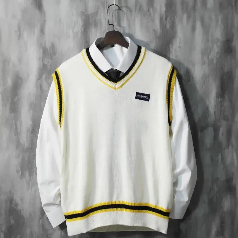 Description Picture 5 of itemBlack V Neck Waistcoat Vest Knit Sweater Male Red Men's Clothing Sleeveless Tops Designer Luxury Knitwears Pull Oversize Street