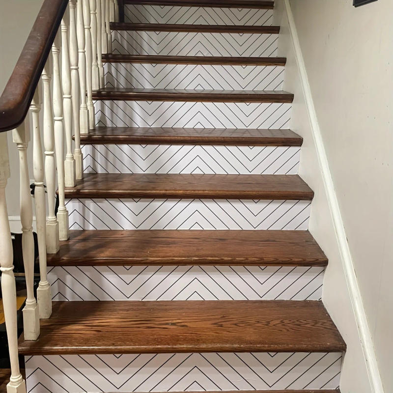 Description Picture 5 of item1 Roll Geometric Printed Moisture Resistant Stair Sticker Self-Adhesive Waterproof Black and White Floral Decorative Stickers