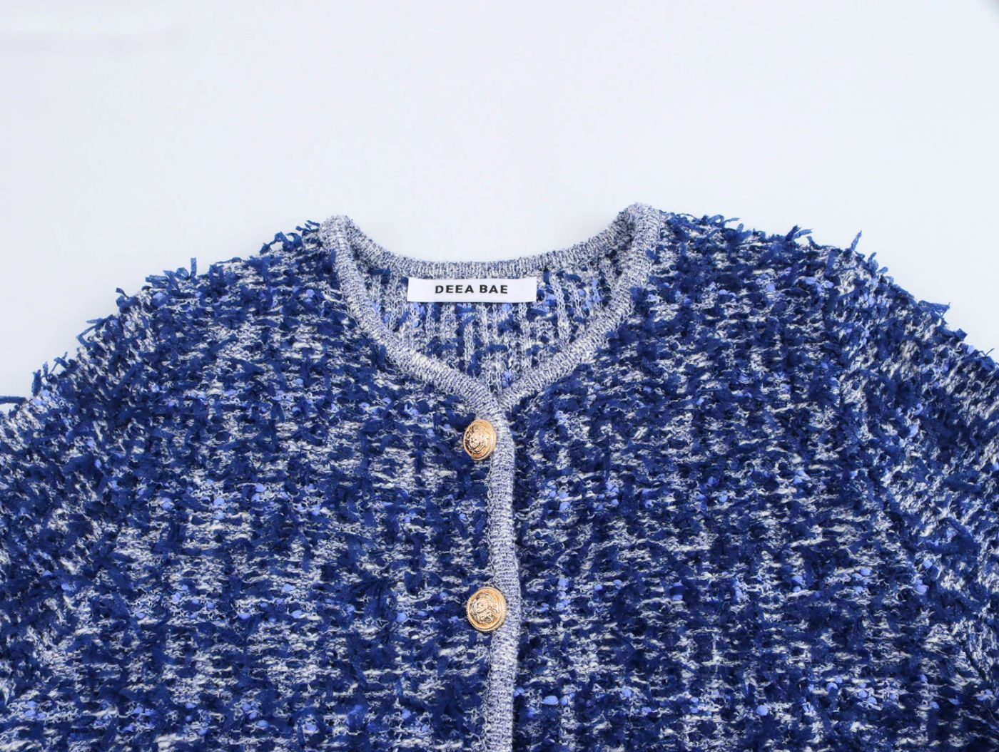 Description Picture 5 of itemFrench Heavy Industry Blue Short Knitted Jacket Women's Early Spring Style Elegant And High And Sweater Cardigan