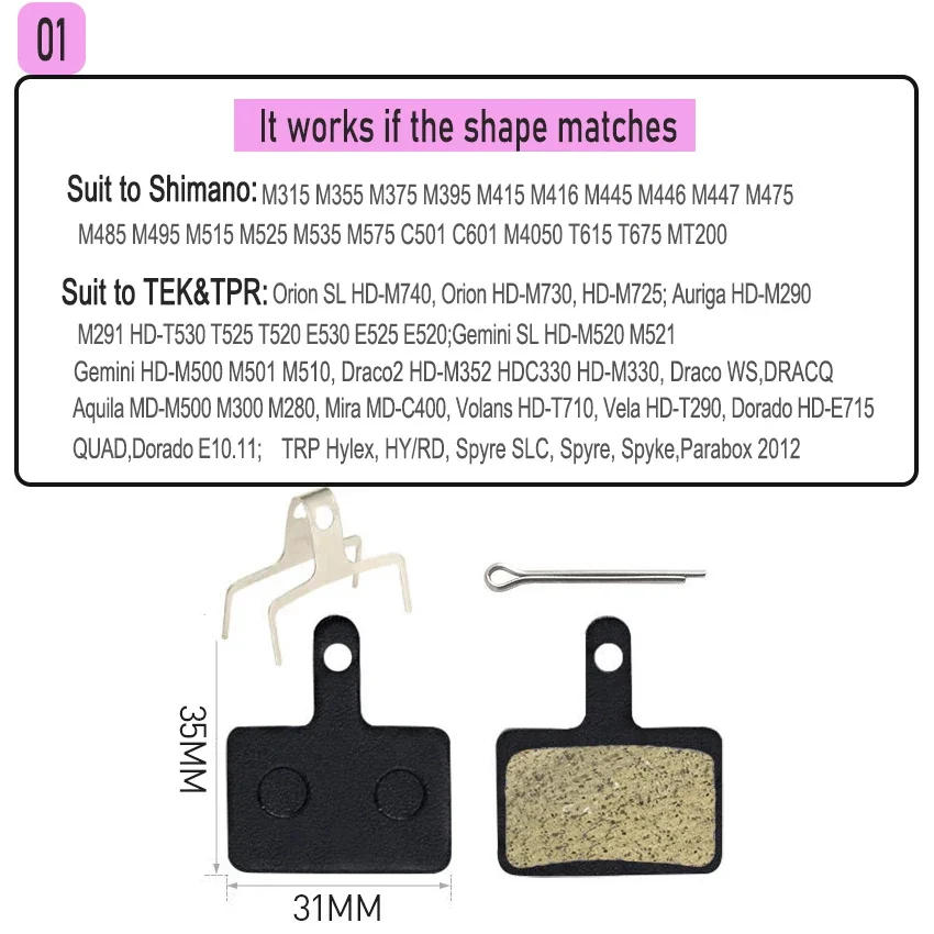 Description Picture 2 of item10/20/30/40/50 Pairs  Resin Organic Cycling Brake Pad MTB Road Bicycle Disc Brake Pads for SHIMANO M375 M445 M446 Deore M515