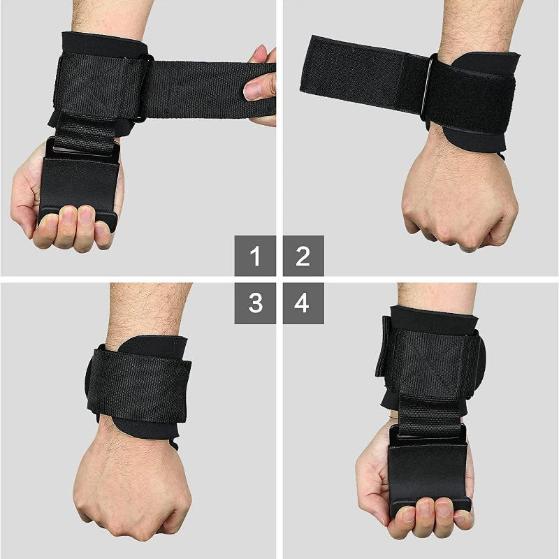 Description Picture 6 of item2pcs Weight Lifting Hook Grips With Wrist Wraps Hand-Bar Wrist Strap Gym Fitness Hook Weight Strap Pull-Ups Power Lifting Gloves