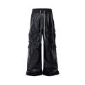 High Quality Luxury Casual Flared Glossy Coated Wide Leg Pants Black