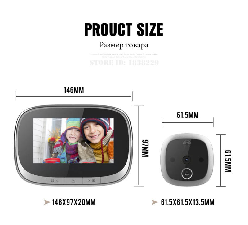 Description Picture 5 of itemKAK 4.3 Inch LCD Screen Digital Door Viewer IR Night Vision Doorbell Camera Peephole Photo Video Record Motion Detection