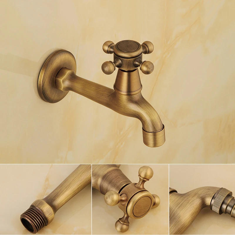 Description Picture 2 of itemAntique Brass Wall Mount Pool Tap Cold Water Faucet Bathroom Accessories Outdoor Sink Garden Taps Decorative Laundry Bibcock