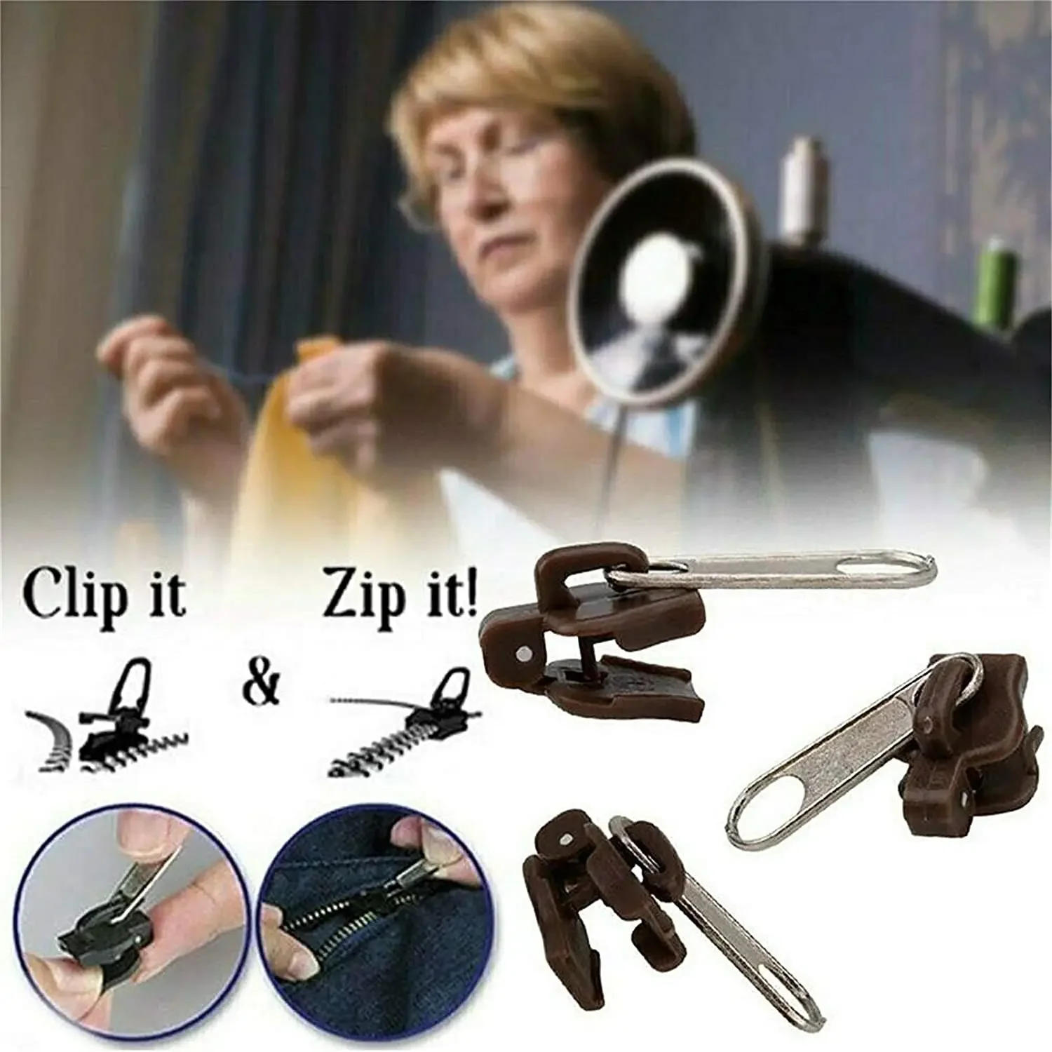 Description Picture 5 of item6Pcs Universal Instant Fix Zipper 3 Sizes Repair Kit Replacement Zip Slider Teeth Rescue New Design Zippers Sewing Accessories