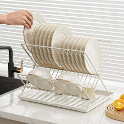 Foldable Dish Drying Rack 2 Tier Countertop Dish Drainers For Kitchen Counter Detachable Water Catcher Tray Drying Rack Kitchen