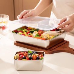 Stainless Steel Food Storage Serving Trays Rectangle Sausage Noodles Fruit Dish with Cover Home Kitchen Organizers FoodContainer