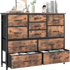 11 Drawers Dresser for Bedroom, Wide Dressers & Chests of Drawers with Wood Top, Fabric Storage Dresser TV Stand for Bedroom