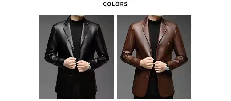 Description Picture 6 of item2023 New Spring and Autumn New Men's Leather Jacket Thin Plush Lapel High-End Business Casual Slim Suit Jacket  Anti-wind A27