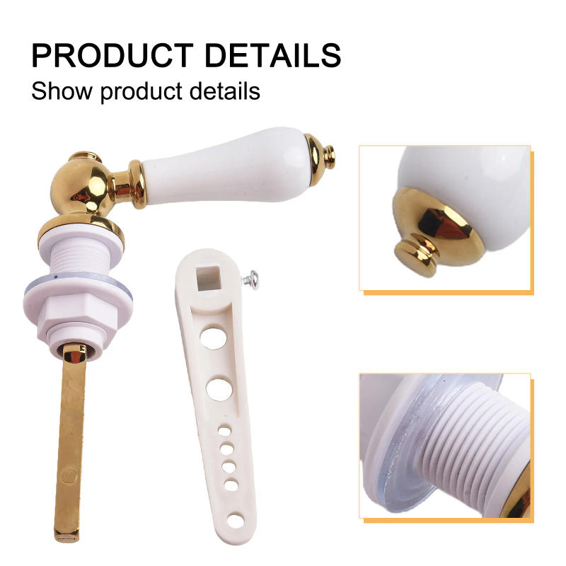Description Picture 6 of itemTraditional Porcelain & Gold Victorian White Toilet Cistern Lever Flush Handle Replacement Toilet Tank Flushing Tank Flush