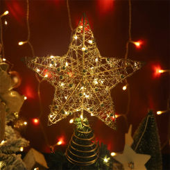 LED Light DIY Christmas Tree Star Topper With Pearl Wire Gold Iron Xmas Tree Ornaments 2025 New Year Home Party Decor Natal Noel