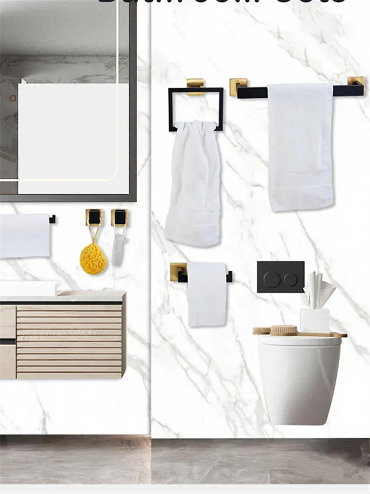 Description Picture 2 of itemBlack Gold Bathroom Shelf kit Stainless Steel Toilet Paper Holder Towel Rack Hook Bathroom Hardwares Organizer Accessories Set