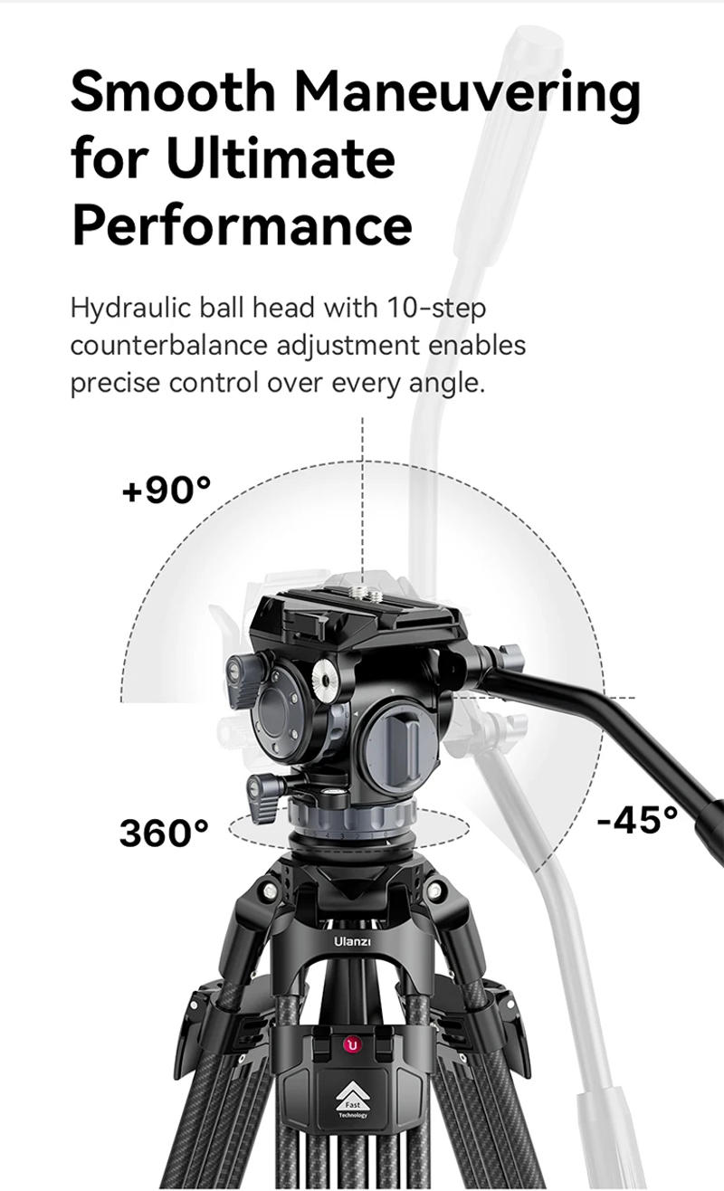 Description Picture 5 of itemUlanzi VideoFast Carbon Fiber Tripod Adjustable Support Heavy Duty Camera 164CM Load 10KG With Hydraulic Damping Fluid Head Ball