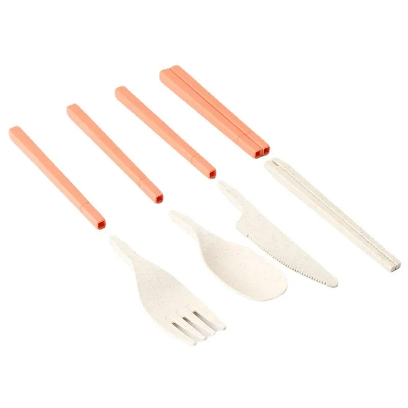Description Picture 4 of item4Pcs Wheat Straw Dinnerware Set Portable Tableware Knife Fork Spoon Chopsticks Set Travel Cutlery Eco-Friendly Utensil Box