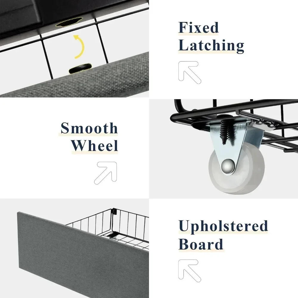 Description Picture 3 of itemBedroom furniture: full-size bed frame with 4 storage drawers and wing-back headboard, button tufted design, light grey