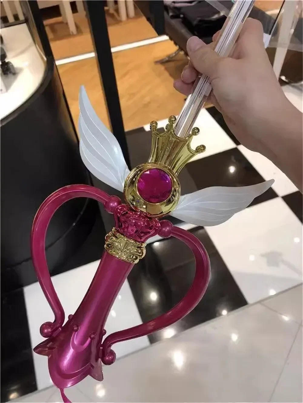 Description Picture 6 of itemNew Sailor Magic Moon Stick Umbrella Transparent Sailormoon Paraguas for Women Girls Luminous Umbrellas Rain Gear Kids Gifts