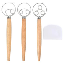 3 Pack Danish Dough Whisk Bread Mixer,Dutch Whisk With Dough Scraper For Bread,Pastry Or Pizza Dough,Sourdough Bread,Etc