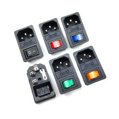 AC Power Socket with Light Fuse Card Type 3-in-1 Rocker Switch 3 Pin IEC320 C14 Inlet Power Socket 10A 250VAC Male Connector