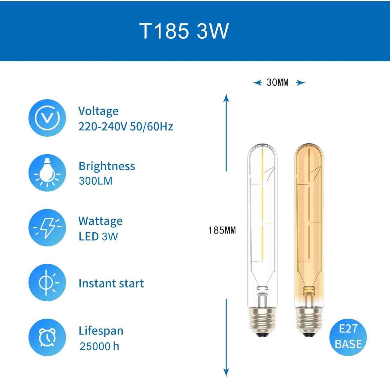 Description Picture 5 of itemE27 Vintage Edison LED Light Lamp T185 T225 T300 LED Bulb  2W 3W 4W 5W 6W 7W 8W 220V Retro Flame Light For Home Decoration