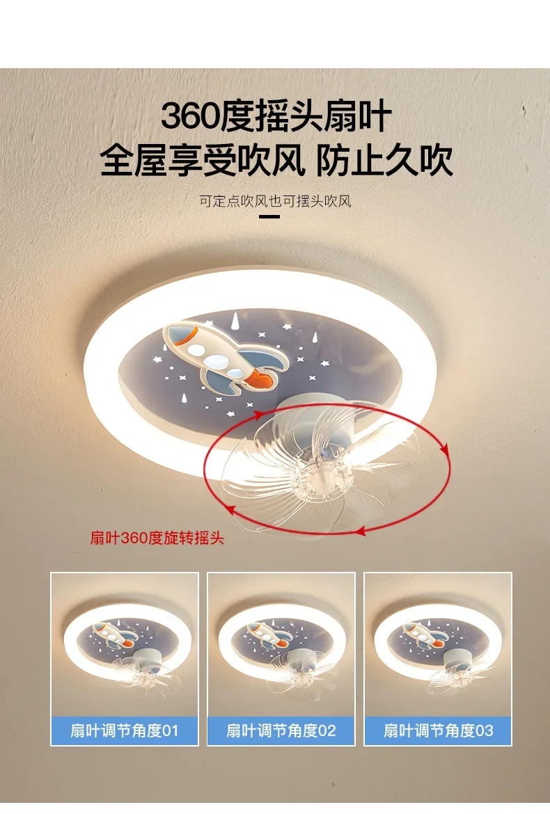 Description Picture 5 of itemKids Room Fan Light Boy Girl Bedroom Full Spectrum Eye Protection Princess Astronaut 360 Head Head Ceiling Light