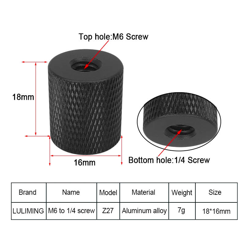 Description Picture 6 of item1/4 female to female 1/4 3/8 M4 M5 M6 M8 M10 Camera Screw Tripod BallHead Conversion Screw for Camera Photo Studio Accessories