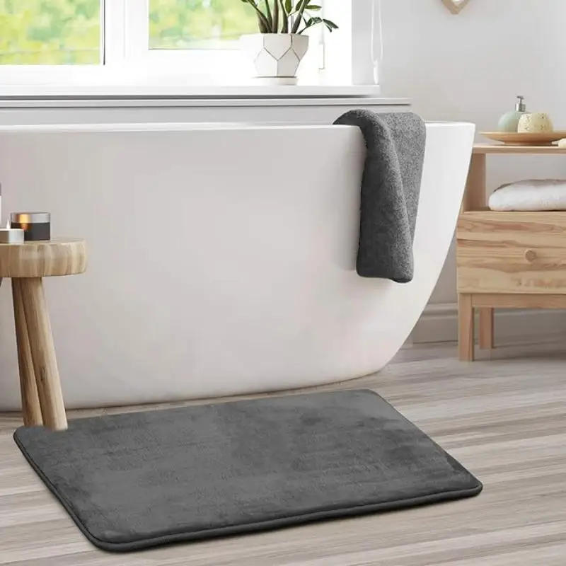 Description Picture 3 of itemSolid Color Coral Velvet Floor Mat Bathroom Bathroom Doorway Absorbent Non-slip Thickened Cozy Carpet