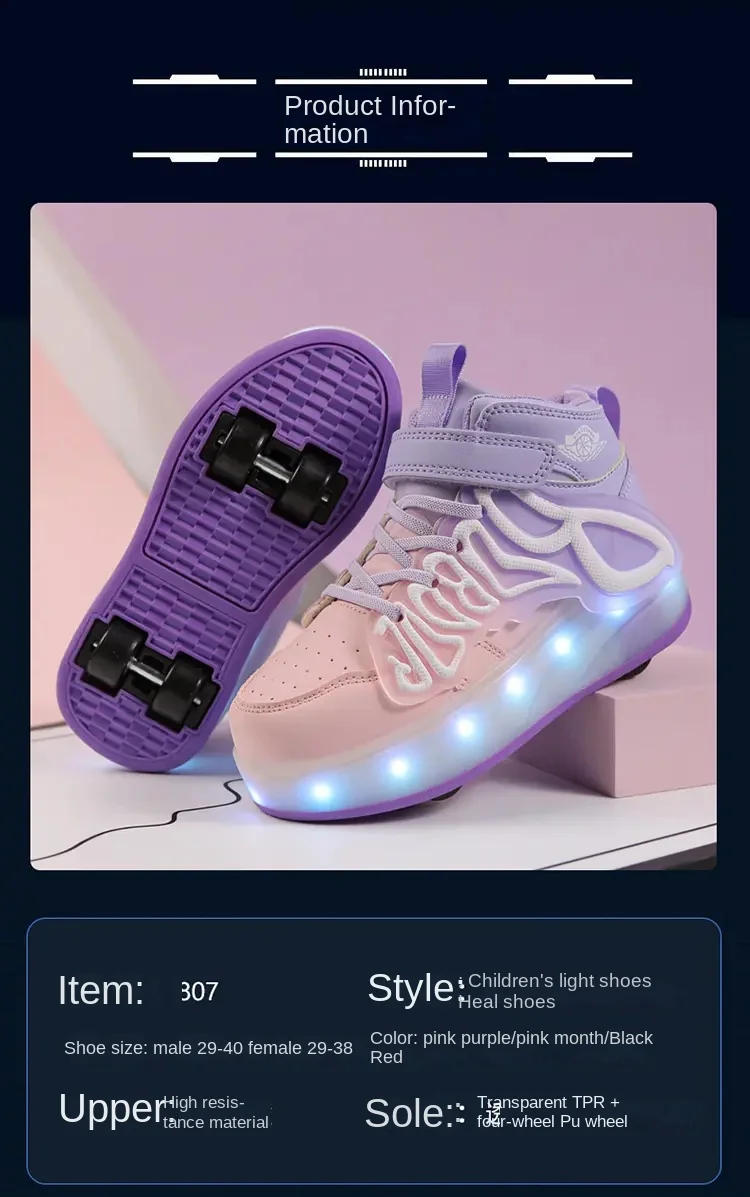 Description Picture 4 of itemRoller Skate Shoes Kids Sport 4 Wheels Sneakers Boys Girls Led Light Up Boots Children Gift Game Outdoor Roller Skating Footwear