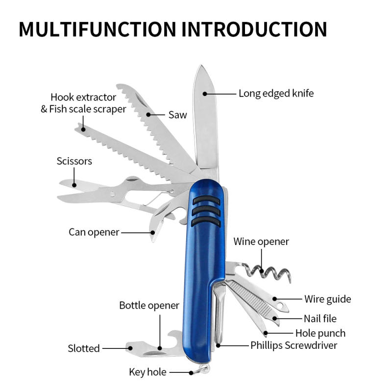 Description Picture 2 of itemMultifunctional Swiss Folding Pocket Knife Keychain Portable Multitool Scissors Box Opener Outdoor Camping Hiking Hunting Knife