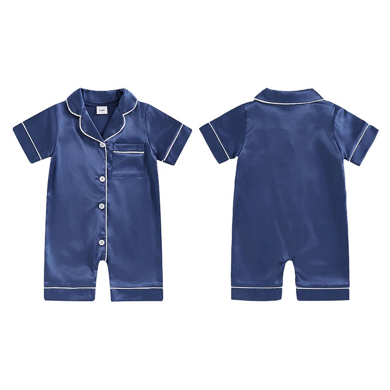 Description Picture 3 of itemPudcoco Baby Boy Girl Satin Pajama Short Sleeve Button-up Shorts Jumpsuit Cute Toddler Sleepwear