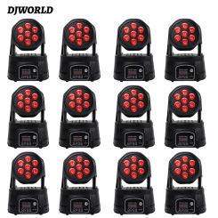 12PCS 7X18W LED Wash Light RGBWA+UV 6in1 Moving Head Stage Light Professional DMX512 Stage Light DJ Party Concert Bar Club Light