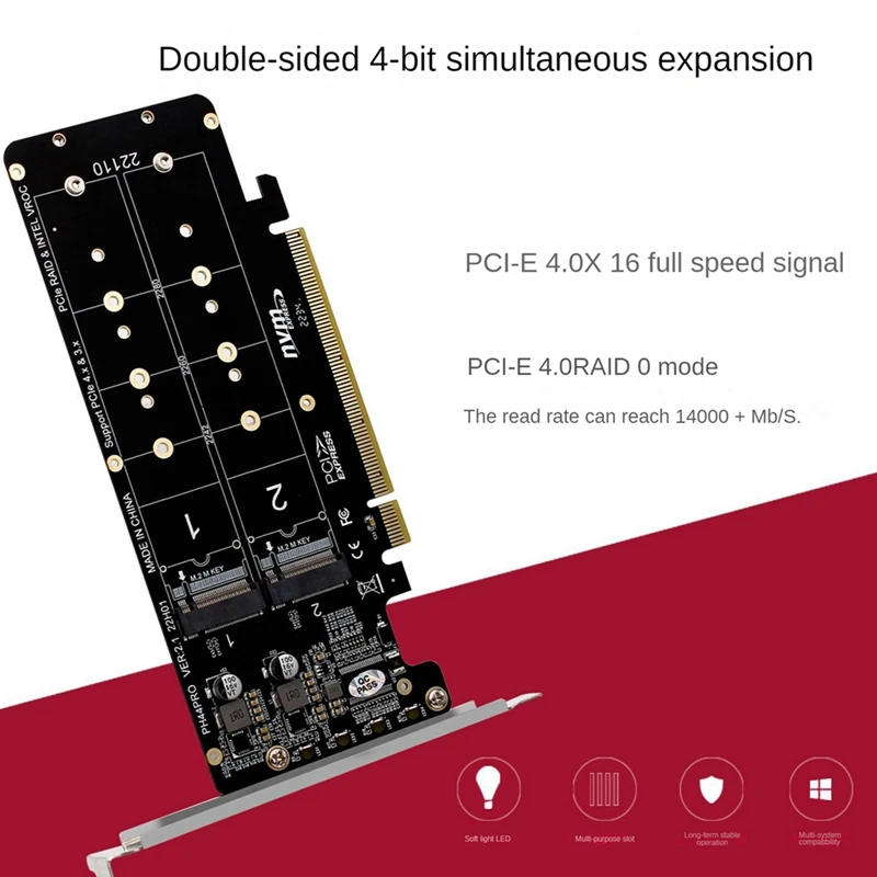 Description Picture 2 of itemDouble-Sided 4-Disk NVME RAID Card Pciex16 To M.2 M-Key Nvmex4ssd 2U Server RAID Array Expansion Adapter Split Card