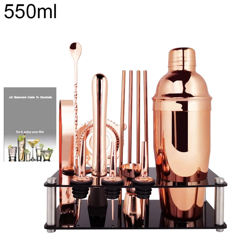Description Picture 6 of item3 Colors Bar Tools Stainless Steel 800/600ML Black Rose Gold Cocktail Shakers Boston Cocktail Shaker Pourer Barware
