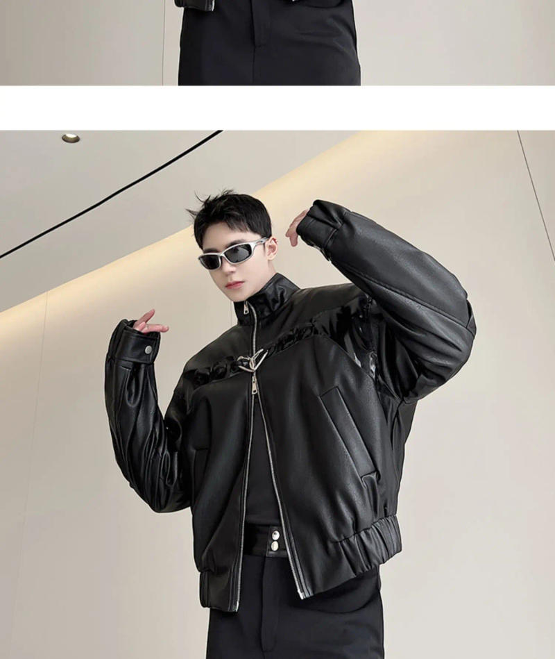 Description Picture 4 of itemLUZHEN Metal Decorate Fashion Pu Leather Jackets Personality Trendy Men's Handsome Korean Spring New Coat Free Shipping LZ2498