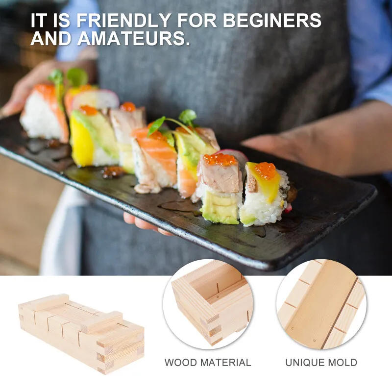 Description Picture 6 of itemSushi Press Mold Wooden Rectangular Nigiri Rice Oshizushi Box Sushi Rice Roll Maker Kitchen Gadget Home Restaurant kichen tool