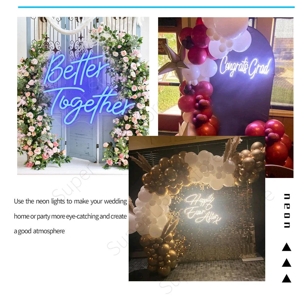 Description Picture 5 of itemBig Happily Ever After LED Neon Light Sign for Wedding Wall Art Night Lamp Birthday Gift Wedding Party Neon Lamp Home Decor