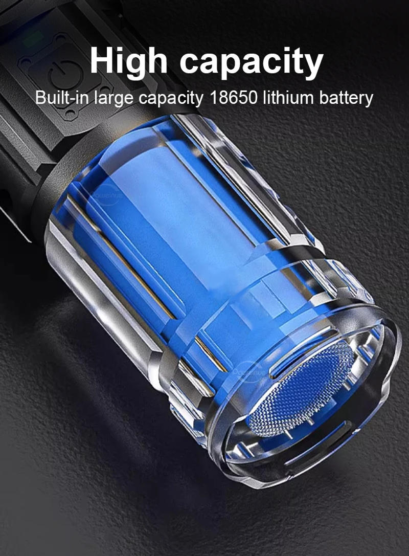 Description Picture 6 of item200000LM High Power Led Flashlight Super Bright Spotlight Long Shot LED Torch Built-in Battery USB Charge Portable Camping Torch