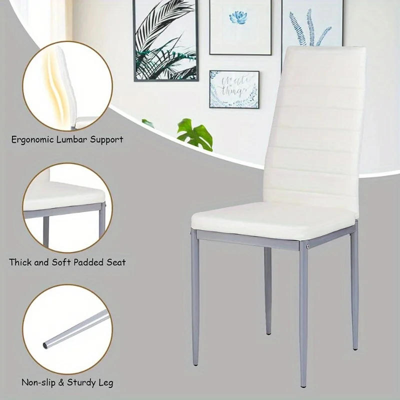 Description Picture 3 of itemWhite DiningChairs Set of 4,Upholstered Mid-Century Modern Kitchen Chair with PU Leather and Metal Frame for Kitchen/Dining Room